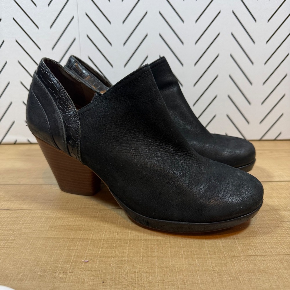Dansko Marcia Black Leather Side Zip Ankle Booties‎ Block Heel Size 40